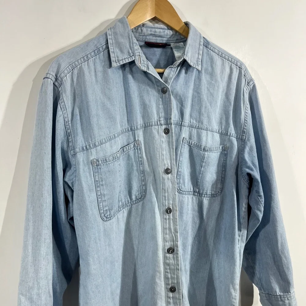 Faded Glory 90s Western Cottagecore Boho Denim Button Down Shirt Womens Medium - Picture 2 of 10